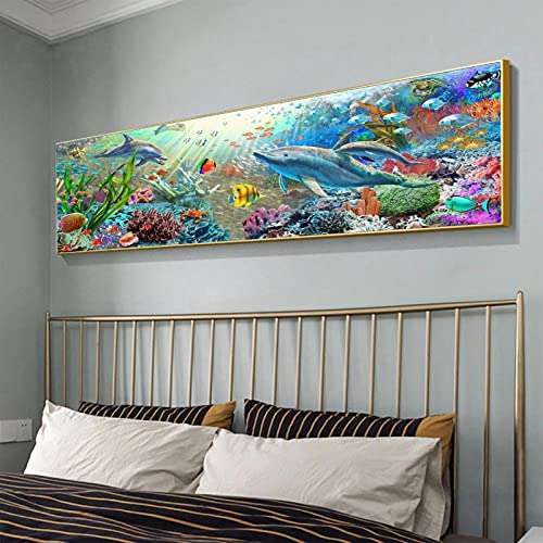 YALKIN 5D Diamond Painting Kits for Adults DIY Large Dolphin Full Round Drill (35.4x11.8inch) Cross Stitch Embroidery Pictures Arts Paint by Number Kits Diamond Painting Kits for Home Wall Decor - Image 3