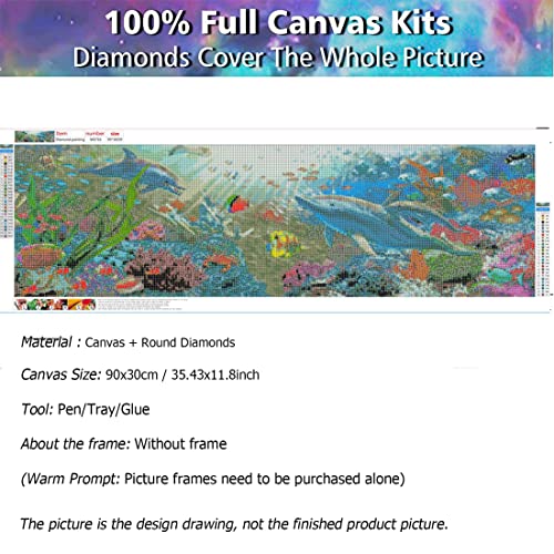 YALKIN 5D Diamond Painting Kits for Adults DIY Large Dolphin Full Round Drill (35.4x11.8inch) Cross Stitch Embroidery Pictures Arts Paint by Number Kits Diamond Painting Kits for Home Wall Decor - Image 4