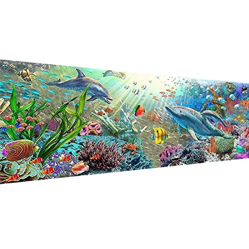 YALKIN 5D Diamond Painting Kits for Adults DIY Large Dolphin Full Round Drill (35.4x11.8inch) Cross Stitch Embroidery Pictures Arts Paint by Number Kits Diamond Painting Kits for Home Wall Decor - Image 1
