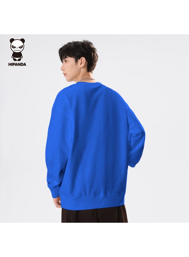 Hipanda Men's Autumn Sweatshirt Letter Print Pullover Loose Trendy Crew Neck Casual Top Klein Blue M - Image 2