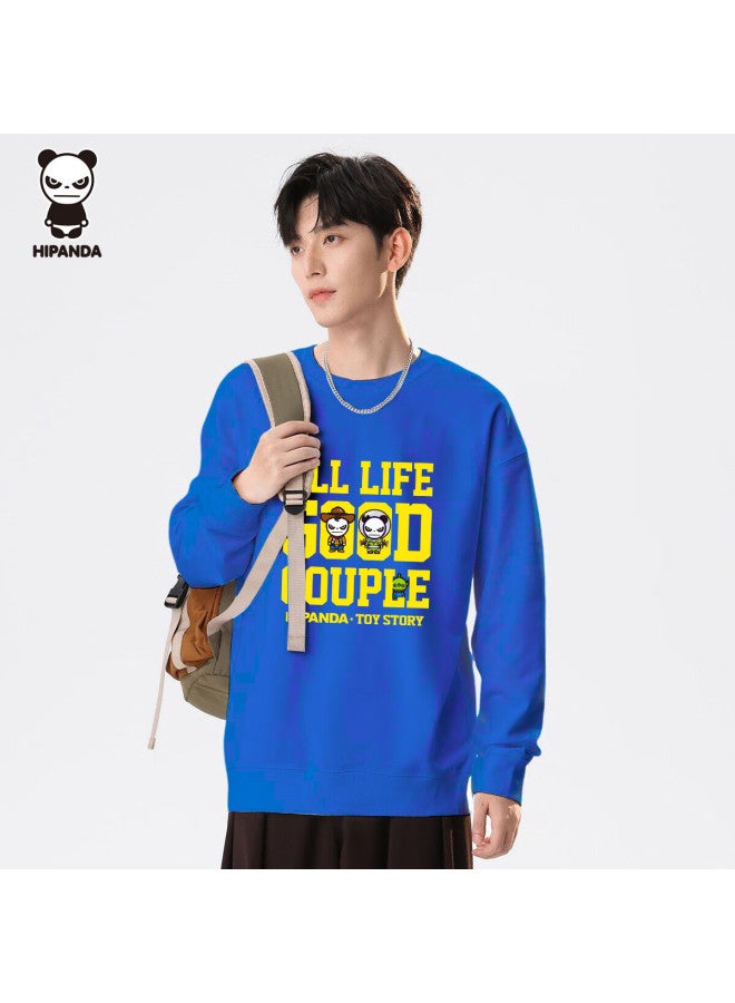 Hipanda Men's Autumn Sweatshirt Letter Print Pullover Loose Trendy Crew Neck Casual Top Klein Blue M - Image 1