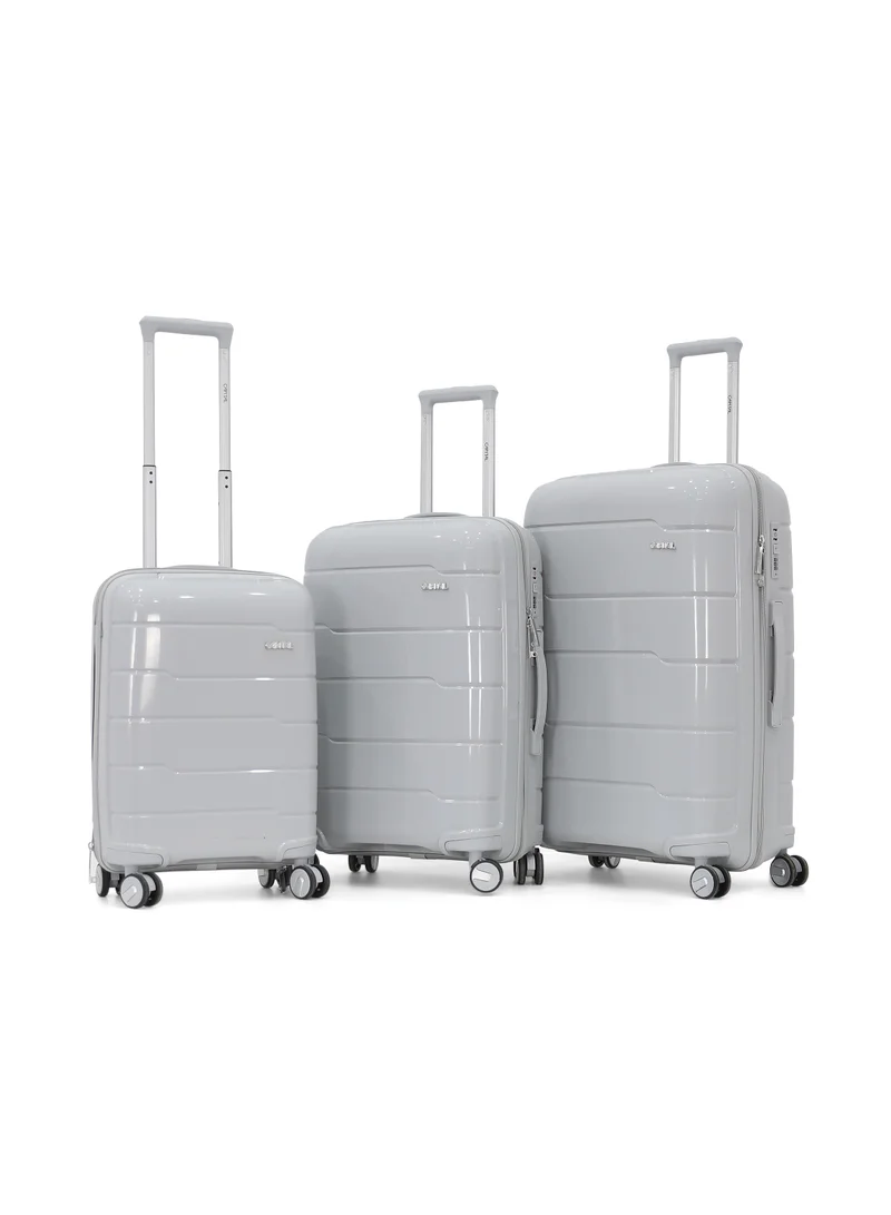 CAPITAL CAPITAL 3-Piece Hard-Side Polypropylene Luggage Set – Lightweight, Durable, Spinner Trolley with TSA Lock,Grey (S-20",M-24",L-28")