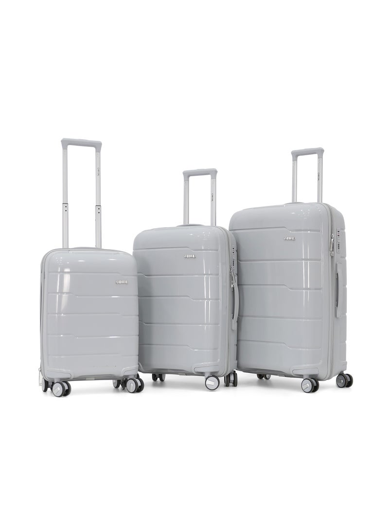 CAPITAL CAPITAL 3-Piece Hard-Side Polypropylene Luggage Set – Lightweight, Durable, Spinner Trolley with TSA Lock,Grey (S-20",M-24",L-28")  - Image 1