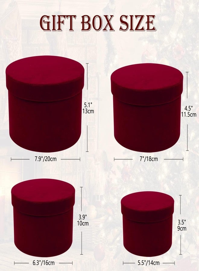 GnFlus Round Gift Boxes with Lids for Presents Set of 4 Red Wine Velvet Nesting Gifts Box for Arrangements Flowers Wedding Birthday Valentines Bridesmaid Christmas Party Anniversary - Image 3