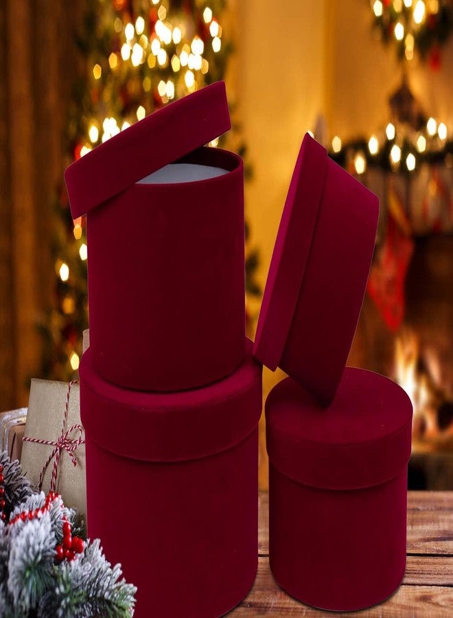GnFlus Round Gift Boxes with Lids for Presents Set of 4 Red Wine Velvet Nesting Gifts Box for Arrangements Flowers Wedding Birthday Valentines Bridesmaid Christmas Party Anniversary - Image 5
