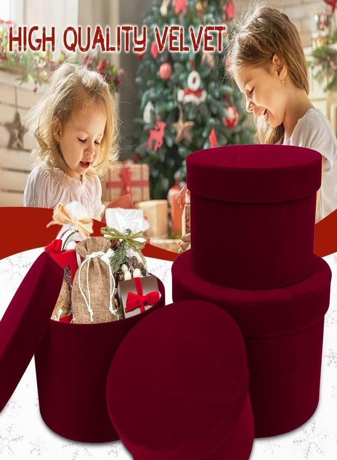GnFlus Round Gift Boxes with Lids for Presents Set of 4 Red Wine Velvet Nesting Gifts Box for Arrangements Flowers Wedding Birthday Valentines Bridesmaid Christmas Party Anniversary - Image 4