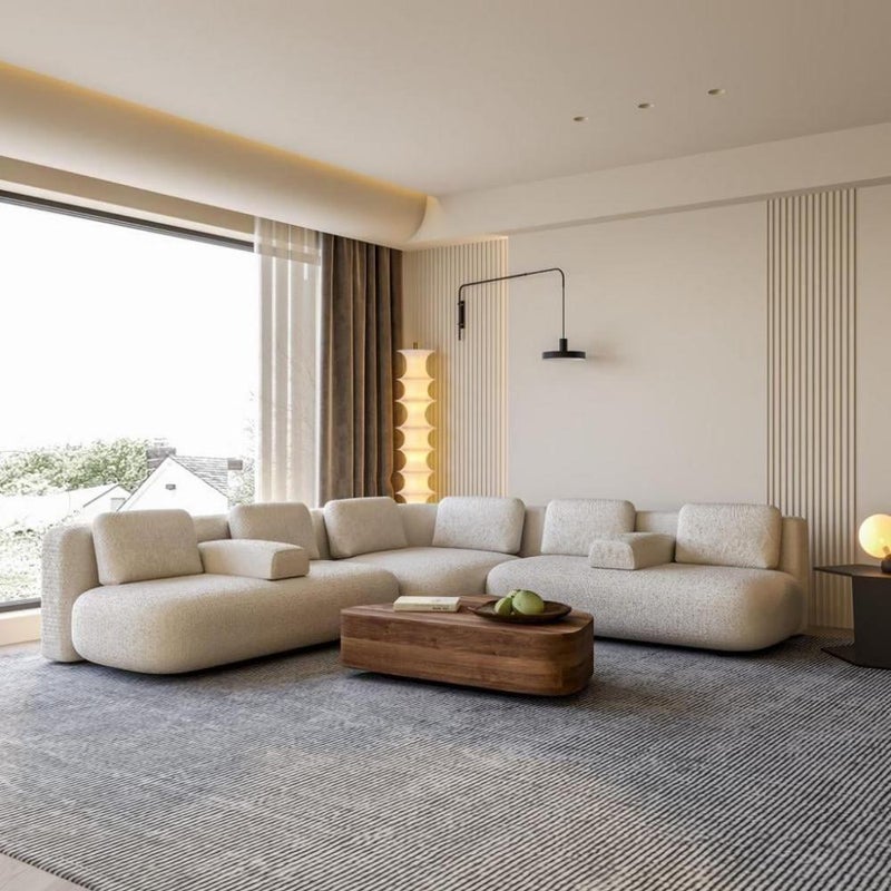 Betak Swedish wood and boucle corner sofa - beige - Image 1