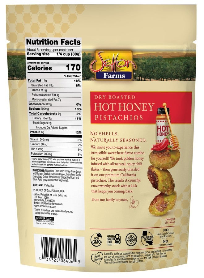 Setton Farms Naturally Seasoned Pistachio Kernels, Hot Honey, Dry Roasted, No Shell Pistachios, Certified Non-GMO, Gluten Free, Vegan and Kosher, 5 oz Resealable Pouch - Image 2