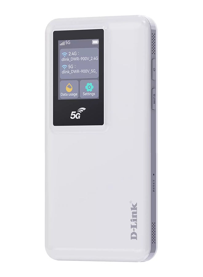 D-Link 5G Mi-Fi Mobile Router, LCD Colored Display, 2.4G 2X2MIMO 573.6Mbps, 5.0G 2X2MIMO 1201Mbps, Built-In Firewall & NAT, Internal Antennas, 10000mAh Battery Capacity, DWR-900V White - Image 1