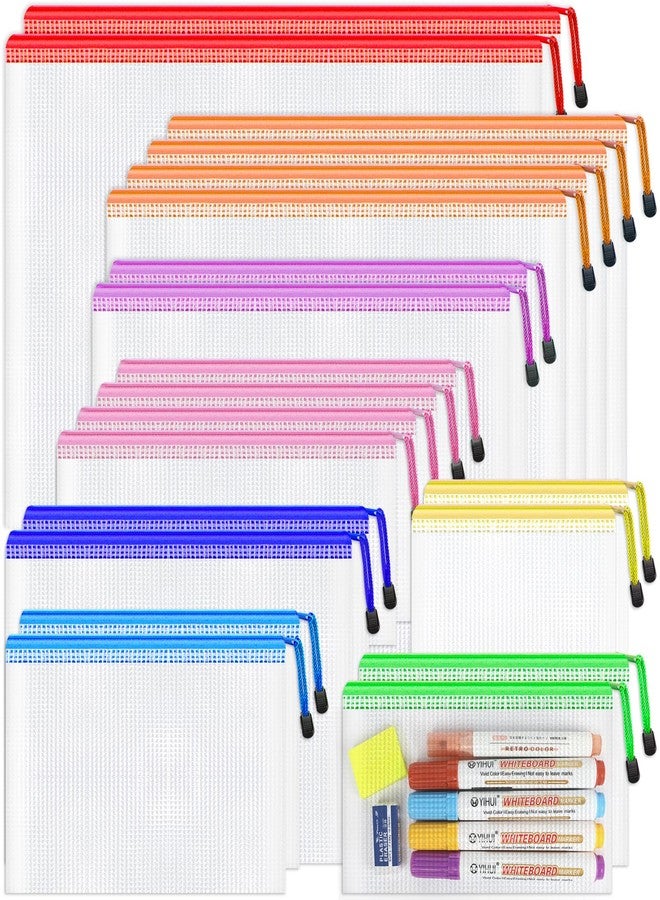 Smarpau 20pcs Mesh Zipper Pouch, 8 Sizes Plastic Zipper Pouches for Organizing, 8 Colors Waterproof Plastic Document Bags for Board Game Storage, Travel, Office Supplies - Image 1