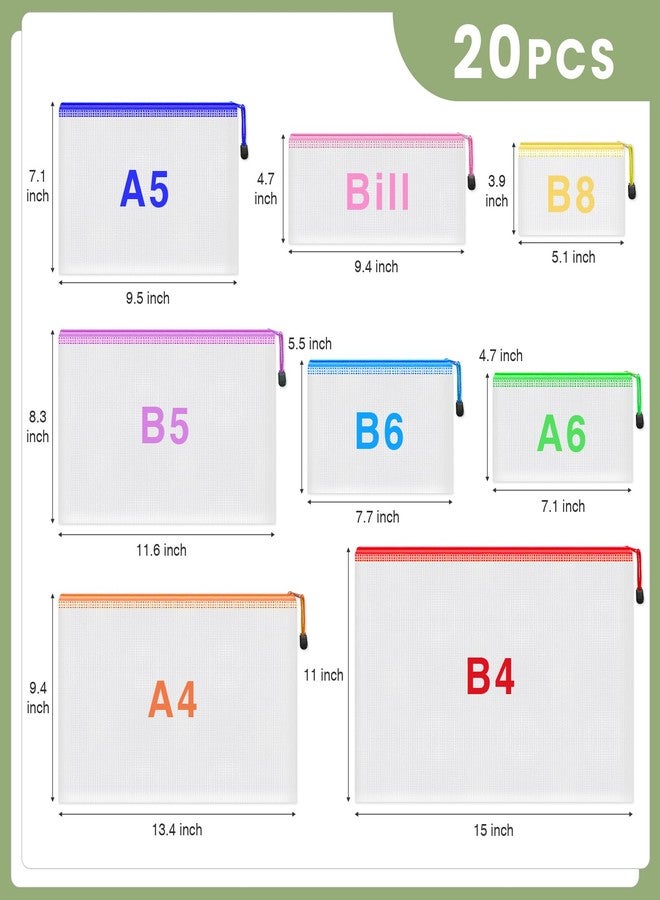 Smarpau 20pcs Mesh Zipper Pouch, 8 Sizes Plastic Zipper Pouches for Organizing, 8 Colors Waterproof Plastic Document Bags for Board Game Storage, Travel, Office Supplies - Image 2