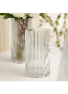 PURE HOME + LIVING Pure Home Living Blue Ribbed Straight Glass Vase Small  - Image 1
