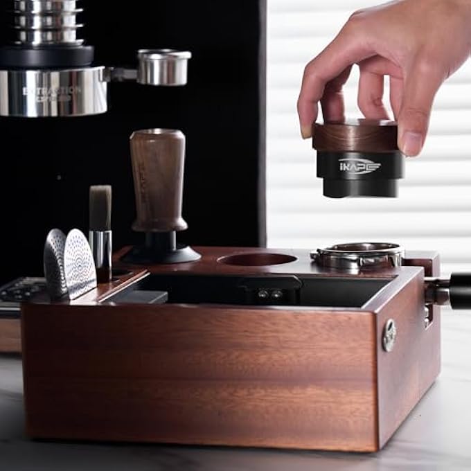 IKAPE V2 Espresso Knock Box 54Mm Espresso Coffee Organizer Box Fit For Storage 51 To 54Mm Espresso Tamper Distributor Portafilter  Puck Screen Accessories Natural Walnut Station Base 8 In One - Image 3