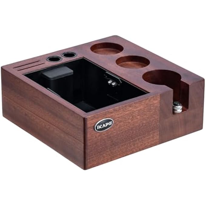 IKAPE V2 Espresso Knock Box 54Mm Espresso Coffee Organizer Box Fit For Storage 51 To 54Mm Espresso Tamper Distributor Portafilter  Puck Screen Accessories Natural Walnut Station Base 8 In One - Image 1