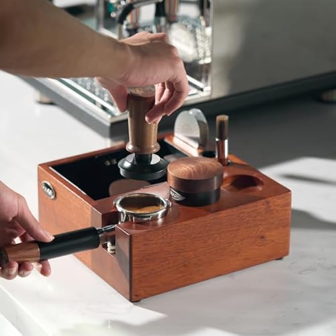 IKAPE V2 Espresso Knock Box 54Mm Espresso Coffee Organizer Box Fit For Storage 51 To 54Mm Espresso Tamper Distributor Portafilter  Puck Screen Accessories Natural Walnut Station Base 8 In One - Image 5