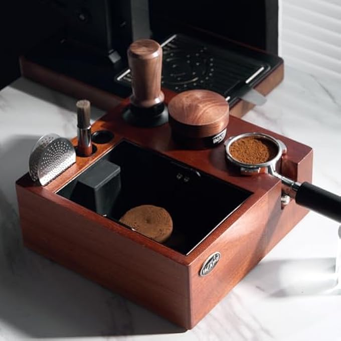 IKAPE V2 Espresso Knock Box 54Mm Espresso Coffee Organizer Box Fit For Storage 51 To 54Mm Espresso Tamper Distributor Portafilter  Puck Screen Accessories Natural Walnut Station Base 8 In One - Image 4