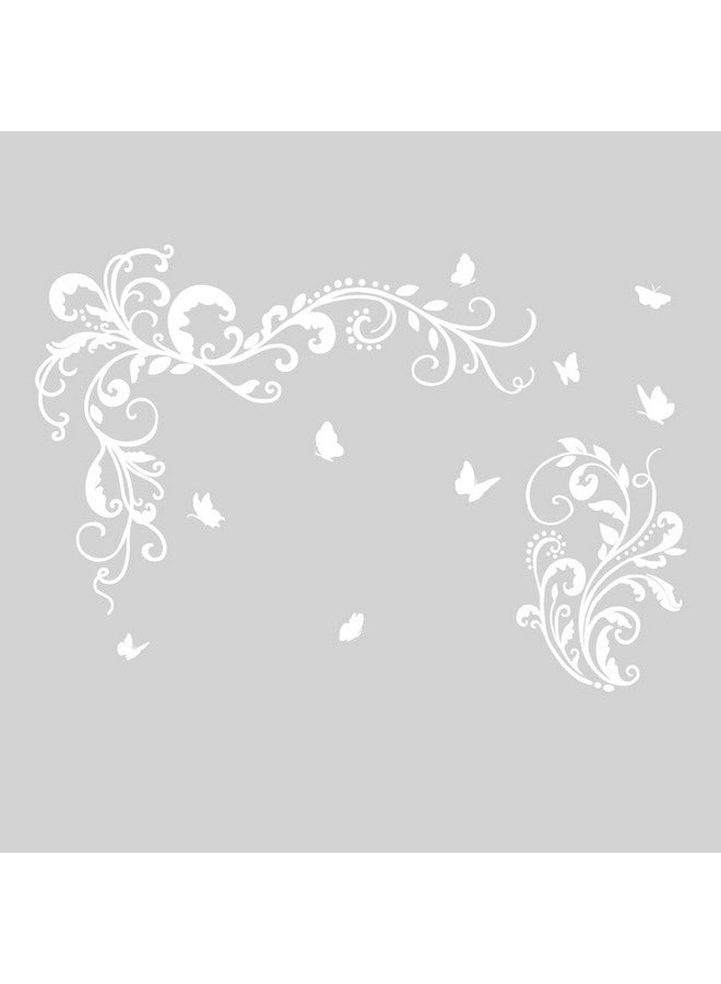 SUPERDANT White Vines Butterfly Wall Decals Vinyl Flowers Wall Stickers Floral Vinyl Murals White Flower Decor for Girls Bedroom Living Room Nursery Wallpaper Sticker Decoration - Image 1