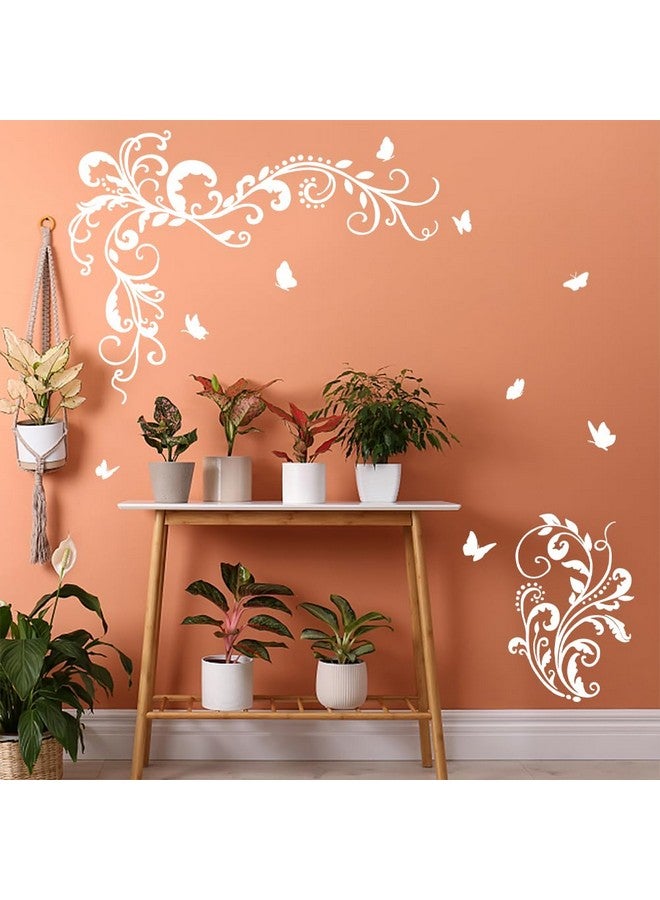 SUPERDANT White Vines Butterfly Wall Decals Vinyl Flowers Wall Stickers Floral Vinyl Murals White Flower Decor for Girls Bedroom Living Room Nursery Wallpaper Sticker Decoration - Image 3