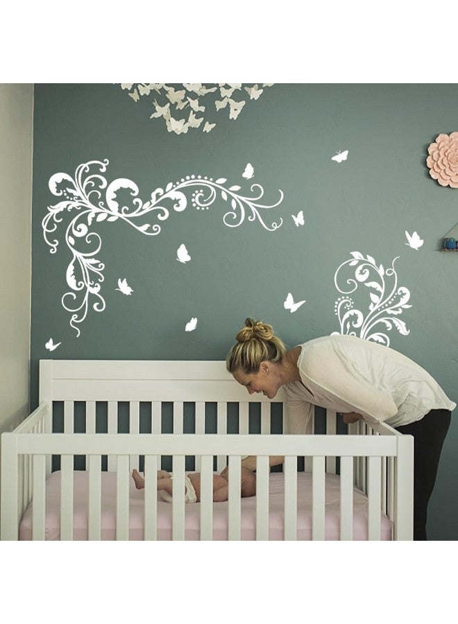 SUPERDANT White Vines Butterfly Wall Decals Vinyl Flowers Wall Stickers Floral Vinyl Murals White Flower Decor for Girls Bedroom Living Room Nursery Wallpaper Sticker Decoration - Image 4