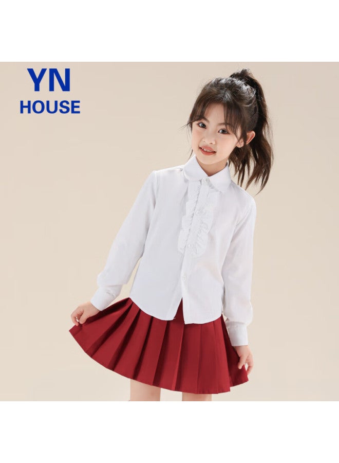 Yinuofang Kids White Long Sleeve Shirt School Uniform Girls' Shirt: White Long Sleeve 140cm - Image 5