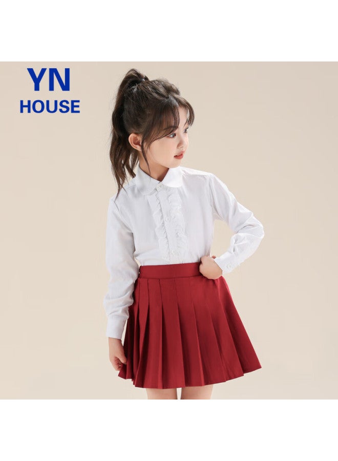 Yinuofang Kids White Long Sleeve Shirt School Uniform Girls' Shirt: White Long Sleeve 140cm - Image 4