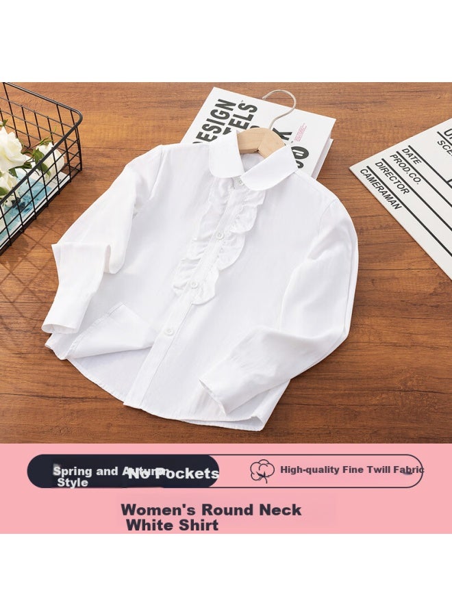 Yinuofang Kids White Long Sleeve Shirt School Uniform Girls' Shirt: White Long Sleeve 140cm - Image 2