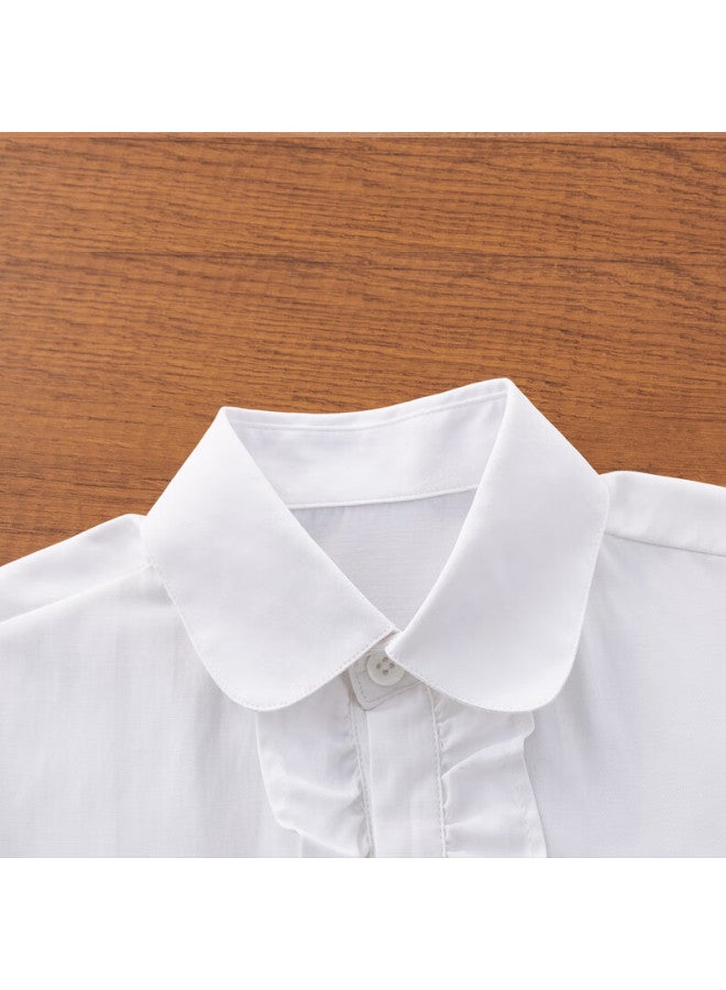 Yinuofang Kids White Long Sleeve Shirt School Uniform Girls' Shirt: White Long Sleeve 140cm - Image 3