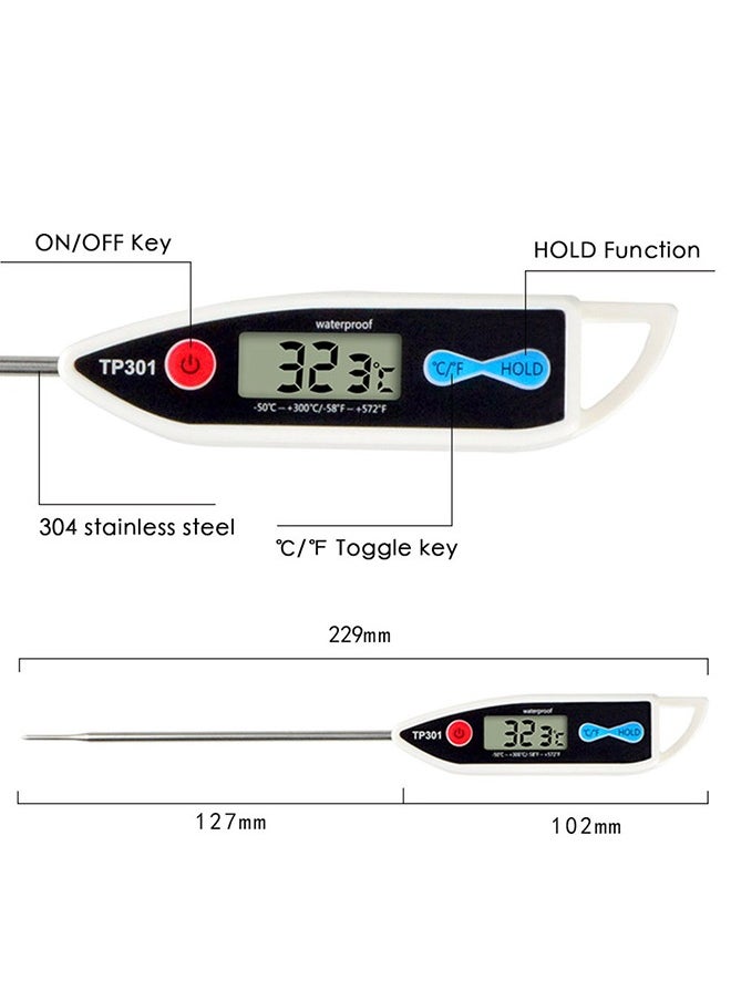 Digital Meat Thermometer, Instant Read, ℃/℉ Switch, Long Stainless Steel Probe, Battery Powered, IP X7 water proof, second response, Food Thermometer for Cooking, Baking, Steak, Grilling and Frying