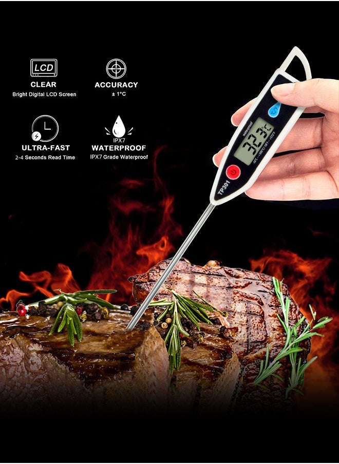 Digital Meat Thermometer, Instant Read, ℃/℉ Switch, Long Stainless Steel Probe, Battery Powered, IP X7 water proof, second response, Food Thermometer for Cooking, Baking, Steak, Grilling and Frying