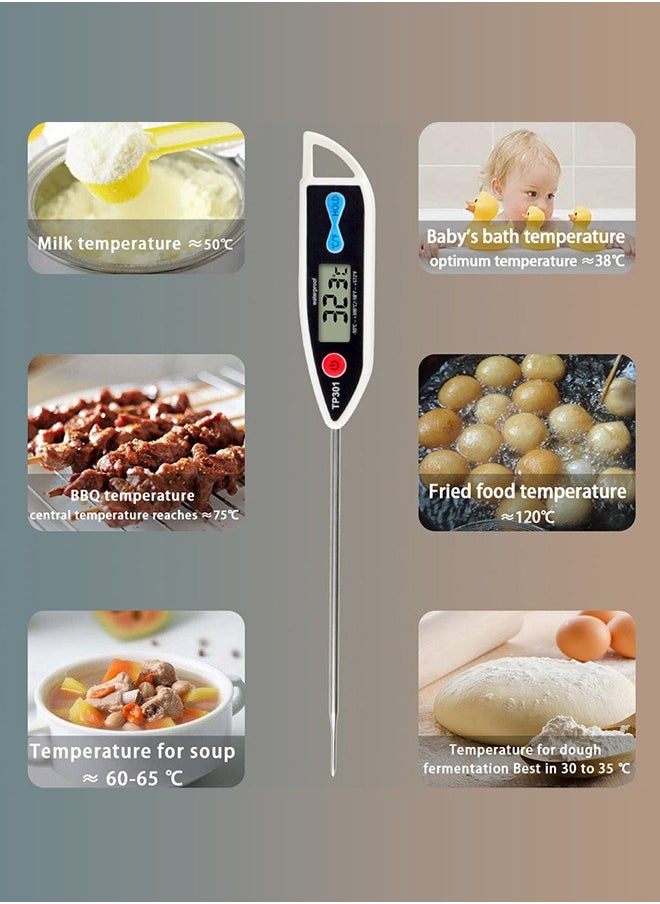 Digital Meat Thermometer, Instant Read, ℃/℉ Switch, Long Stainless Steel Probe, Battery Powered, IP X7 water proof, second response, Food Thermometer for Cooking, Baking, Steak, Grilling and Frying