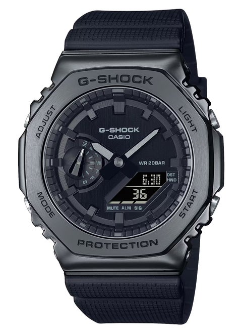1ADR New Casio Men Watch G-Shock Octagonal Metal Cover Digital Analog Black Dial Resin Band GM-2100BB-1ADR, Black, strap