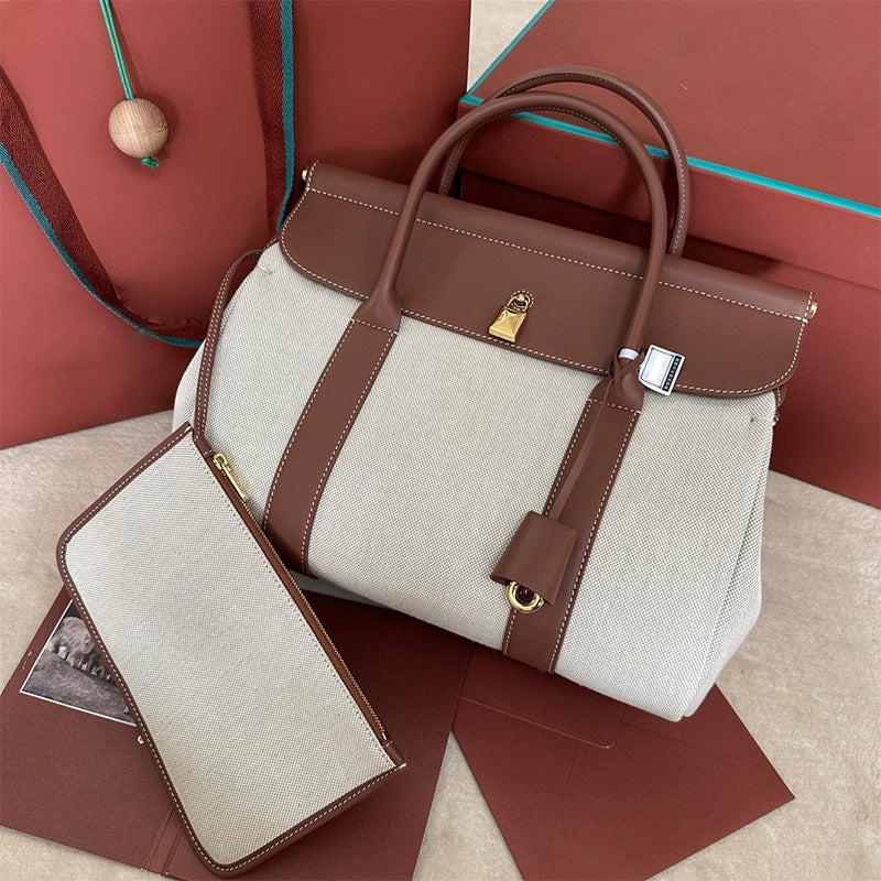 Dsgutwo Large-Capacity 2025 Commuter Bag Slung High-Quality Grain Leather Bag Travel Bag Shoulder Bag - Image 2