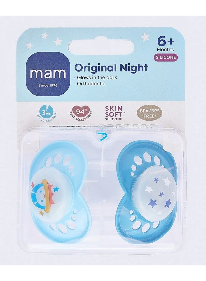 MAM Original Night Glow-in-the-Dark Silicone Pacifiers, 6+ Months, Boy , Pack of 2 - Image 2