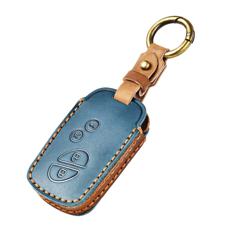 غطاء مفاتيح جلد أزرق لسيارات لكزس ES350 GS300 GS430 GS450h GS460 IS250 IS350 LS460 LX570 RX350 حامل مفاتيح ذكي ملحقات السيارات
