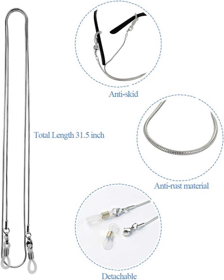 Jmkcoz Stainless Steel Eyeglass Holder Chain 80cm Eyeglass Necklace Chain - Image 2