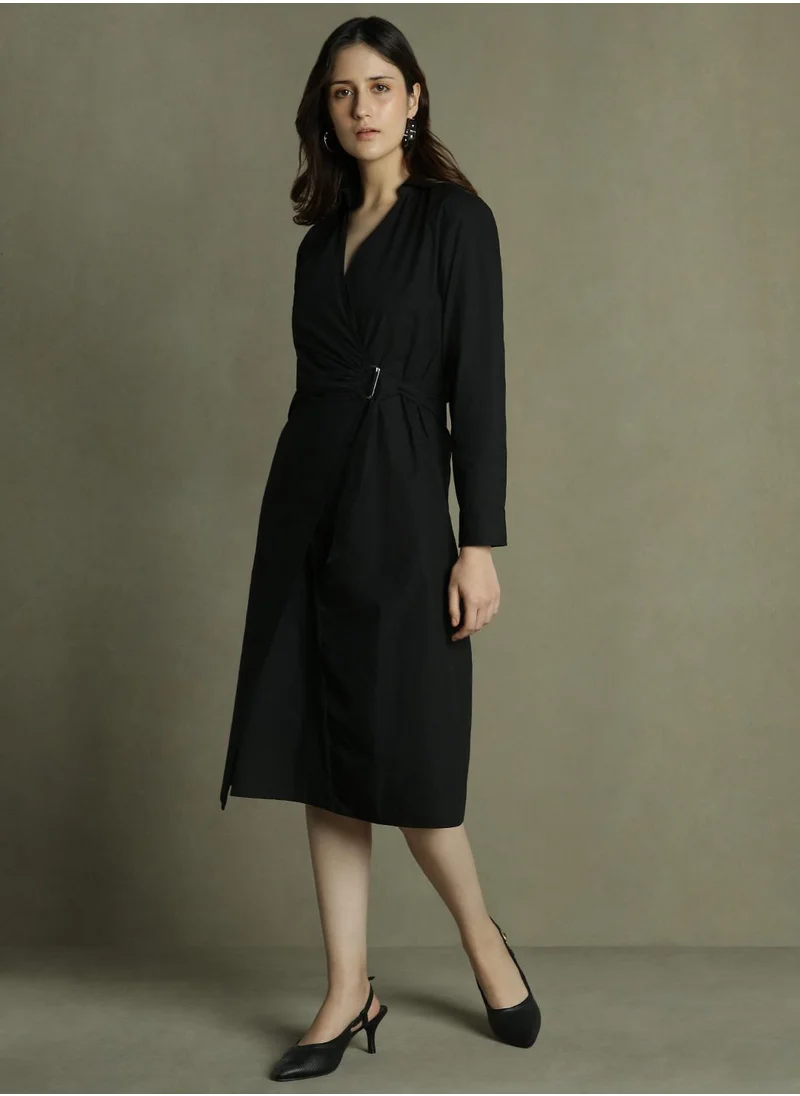 Dennis Lingo Women's Black 100% Cotton Solid Regular Fit Dress