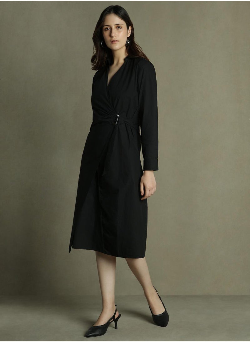 Dennis Lingo Women's Black 100% Cotton Solid Regular Fit Dress  - Image 2