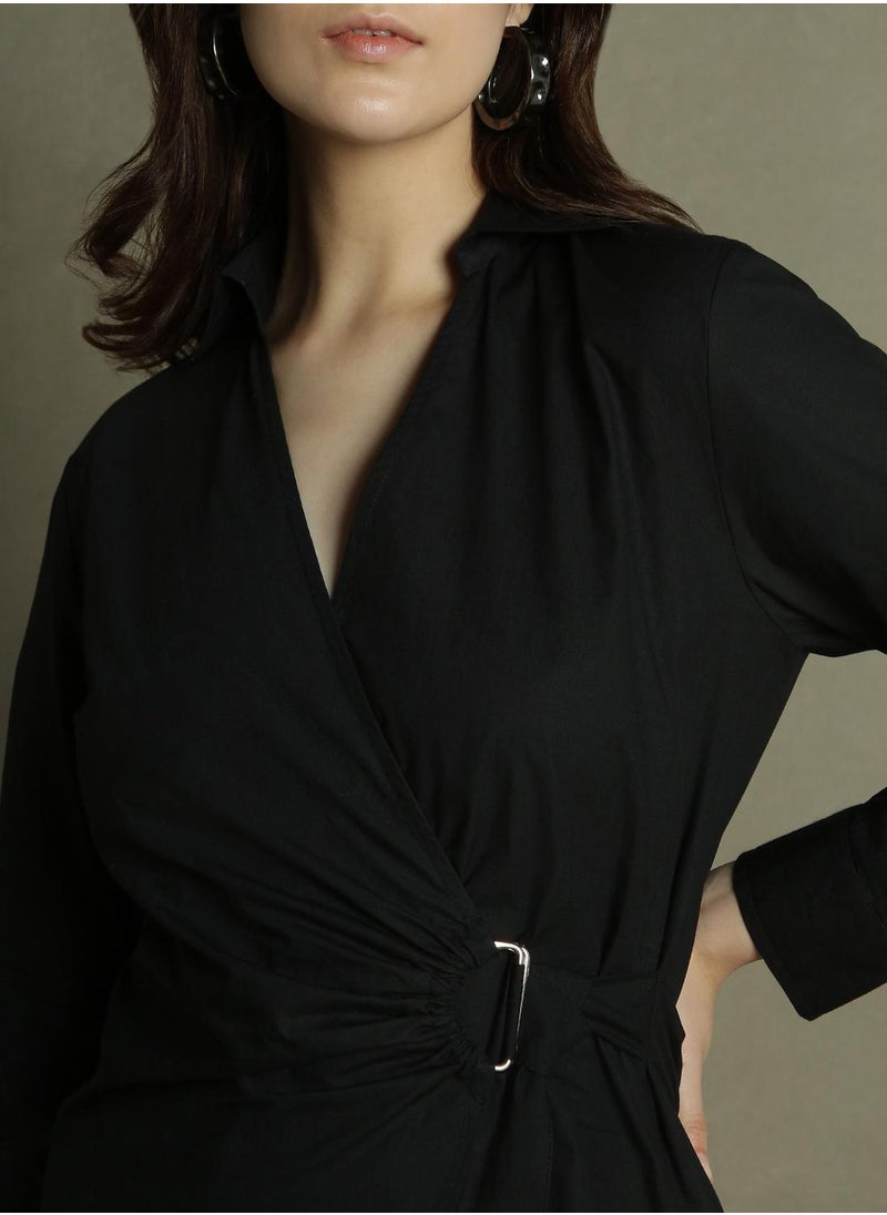Dennis Lingo Women's Black 100% Cotton Solid Regular Fit Dress  - Image 4
