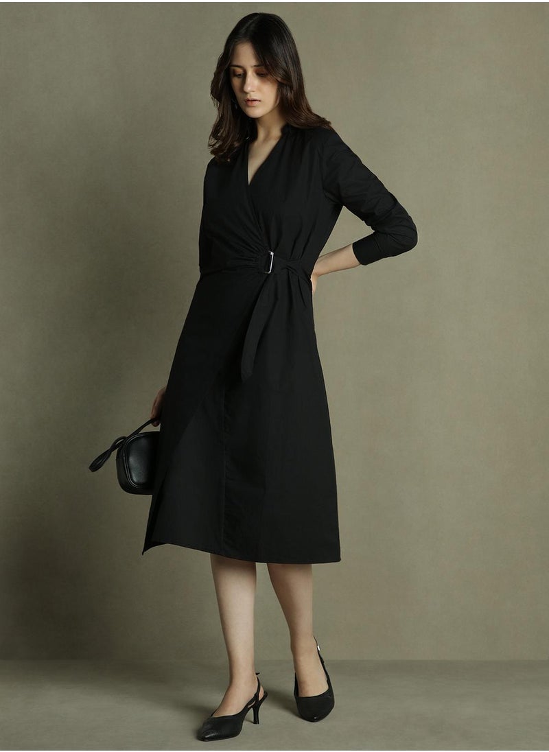 Dennis Lingo Women's Black 100% Cotton Solid Regular Fit Dress  - Image 5