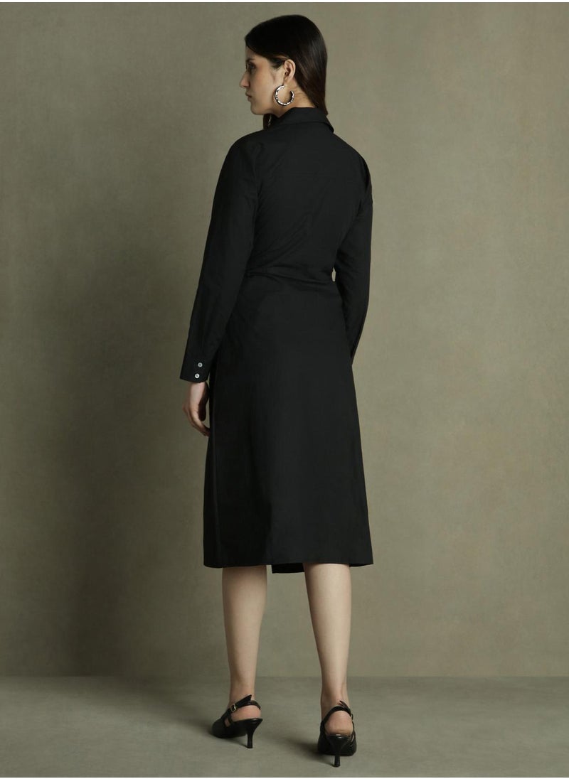 Dennis Lingo Women's Black 100% Cotton Solid Regular Fit Dress  - Image 3