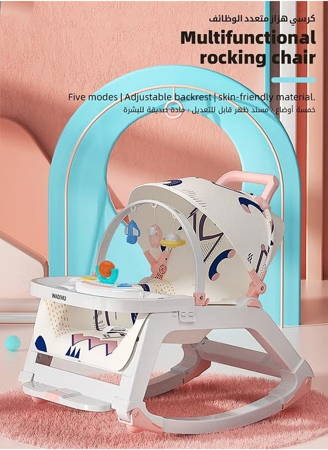 MIXDE - 5 in 1 Multifunctional Baby Rocking Chair, Babies Rocker and Booster Seat, Dining Chair for Kids, Toddler Stroller With Sunshade Shed, Music and Hanging Toys - Image 1