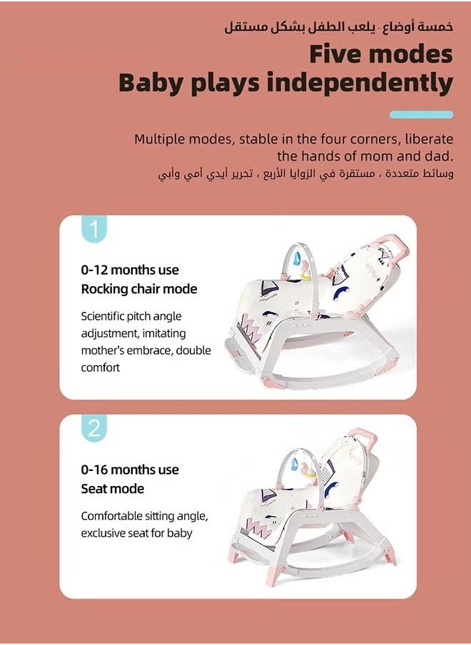 MIXDE - 5 in 1 Multifunctional Baby Rocking Chair, Babies Rocker and Booster Seat, Dining Chair for Kids, Toddler Stroller With Sunshade Shed, Music and Hanging Toys - Image 1