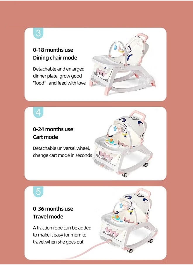MIXDE - 5 in 1 Multifunctional Baby Rocking Chair, Babies Rocker and Booster Seat, Dining Chair for Kids, Toddler Stroller With Sunshade Shed, Music and Hanging Toys - Image 1