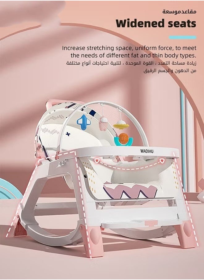 MIXDE - 5 in 1 Multifunctional Baby Rocking Chair, Babies Rocker and Booster Seat, Dining Chair for Kids, Toddler Stroller With Sunshade Shed, Music and Hanging Toys - Image 1