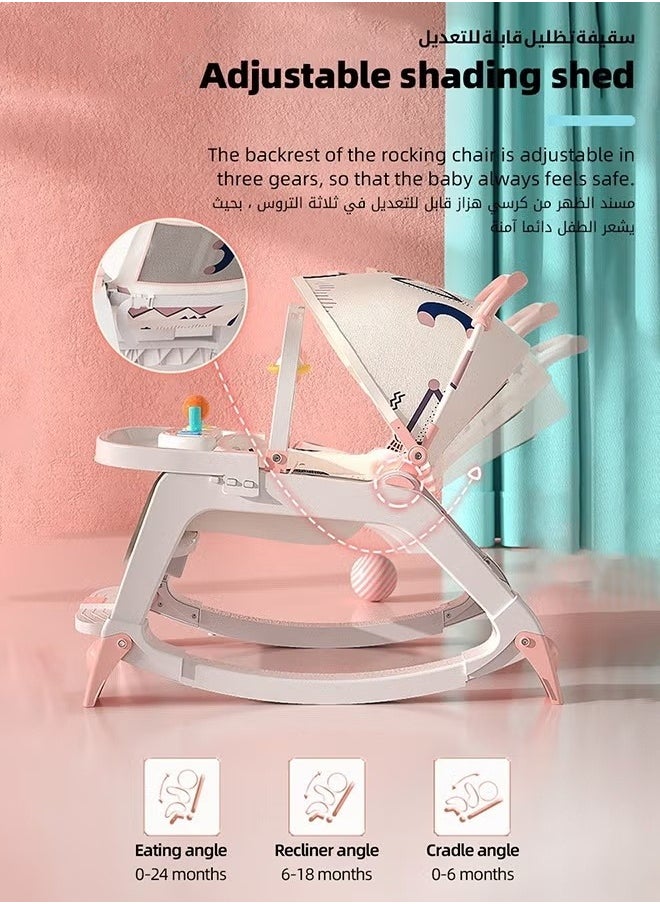 MIXDE - 5 in 1 Multifunctional Baby Rocking Chair, Babies Rocker and Booster Seat, Dining Chair for Kids, Toddler Stroller With Sunshade Shed, Music and Hanging Toys - Image 1