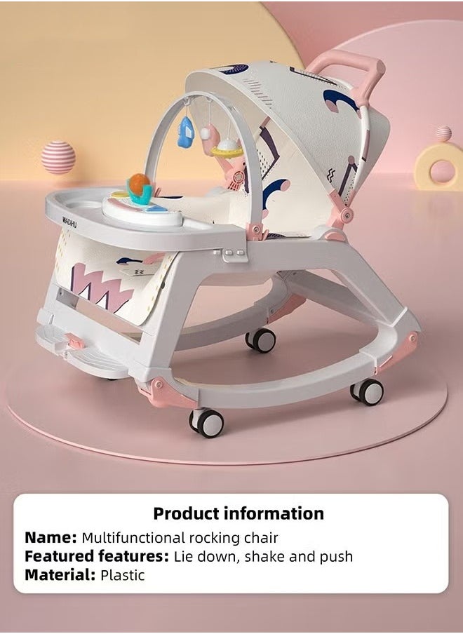 MIXDE - 5 in 1 Multifunctional Baby Rocking Chair, Babies Rocker and Booster Seat, Dining Chair for Kids, Toddler Stroller With Sunshade Shed, Music and Hanging Toys - Image 1