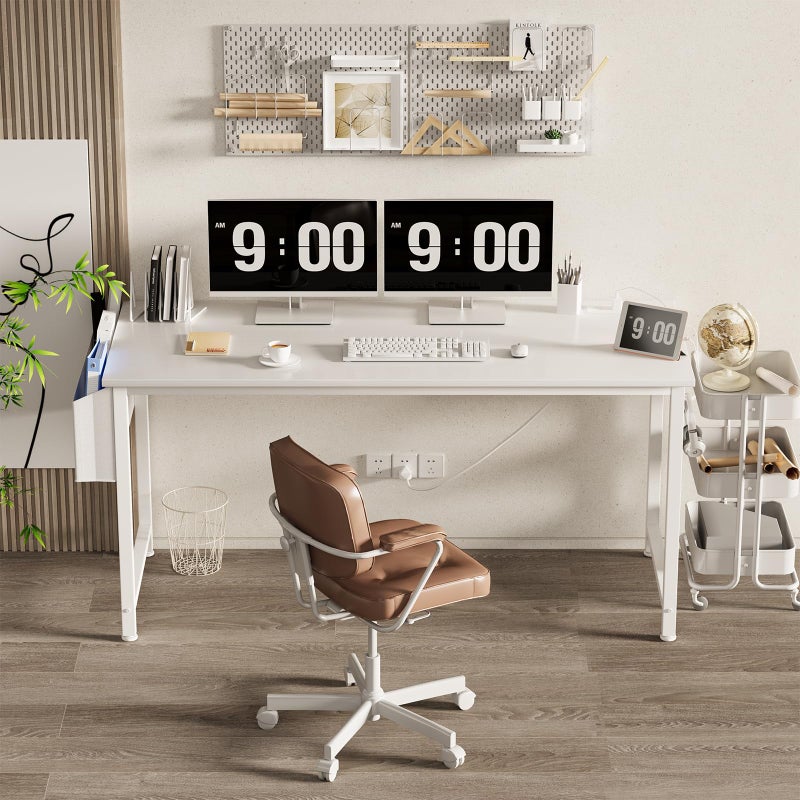 Lufeiya White Computer Desk with Power Outlet, 55 inch Teen Study Table Home Office Work Writing Gaming Desks with Charging Station Outlets Built in, White - Image 2