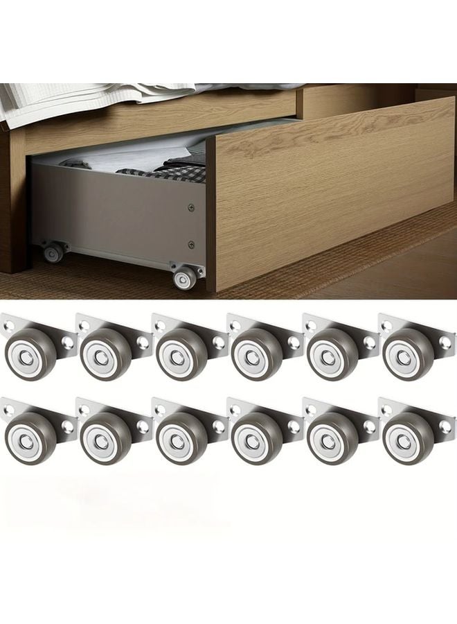 12 قطعة من عجلات الكاستر الصلبة من سبائك الألومنيوم البنية محامل كروية صامتة بحركة سلسة - Image 1