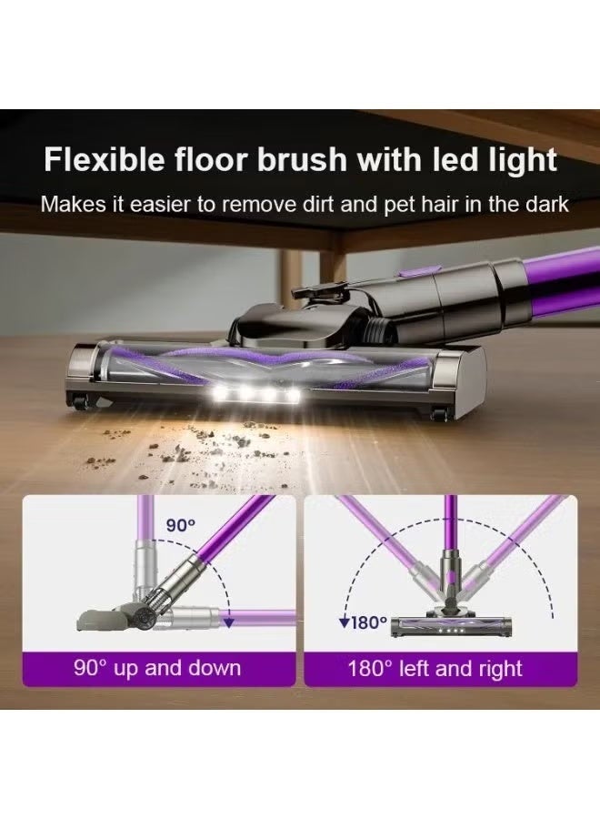 مكنسة كهربائية رطبة وجافة 3 في 1 للغسيل والتنظيف بالمكنسة الكهربائية مع ضوء LED، أنبوب قابل للطي، خزان مياه ذاتي التنظيف، فرشاة للأرائك، فرشاة لعث الغبار، أداة 2 في 1 للشقوق والنفخ، منظف أرضيات منزلي قوي (بنفسجي) - Image 3
