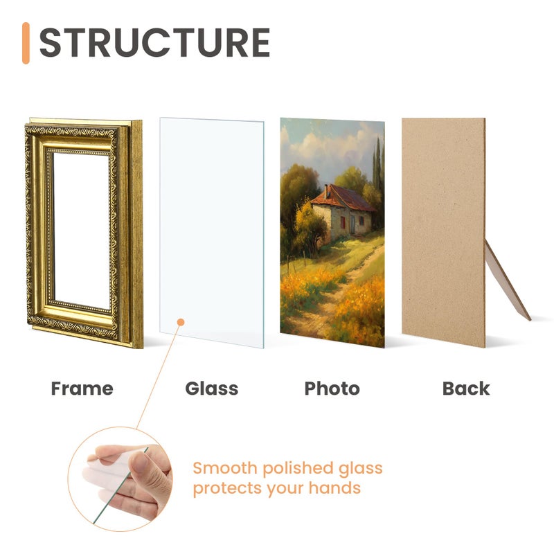 upsimples 4x6 Picture Frame with Real Glass, Ornate Vintage 4 x 6 Photo Frames for Wall Decor or Tabletop Display, Gold, 2 Pack - Image 4